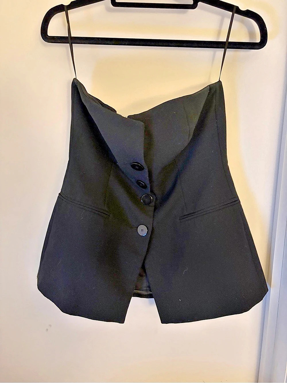 Black Button Front Strapless Tank